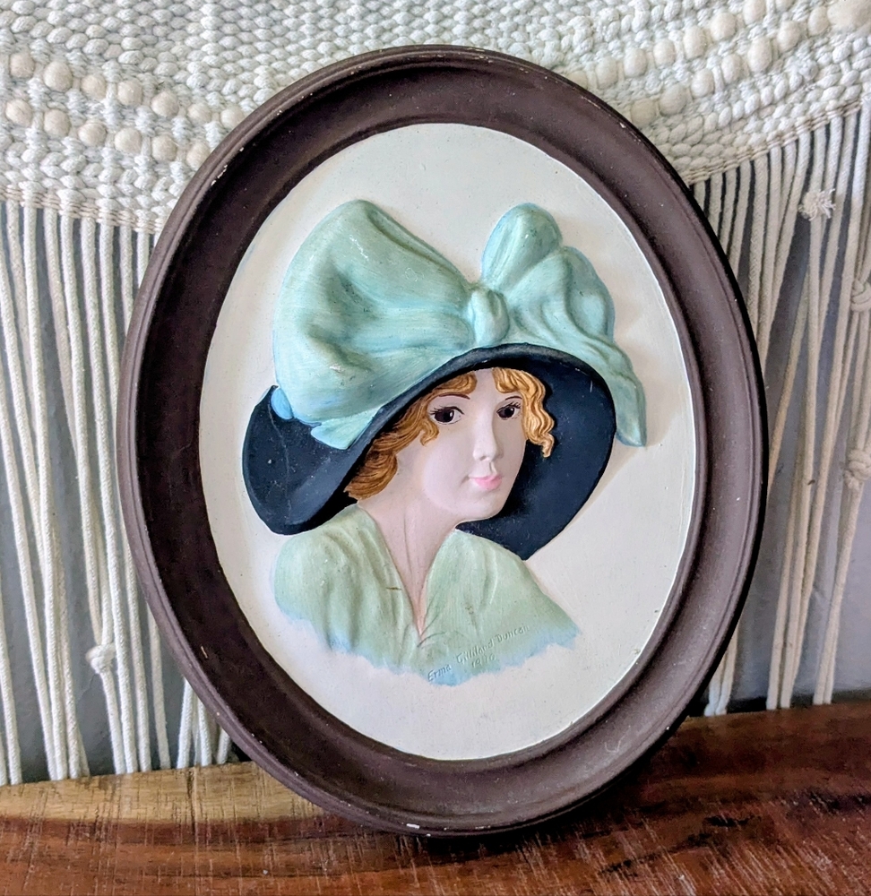 duncan ceramic wall art Victorian lady big hat